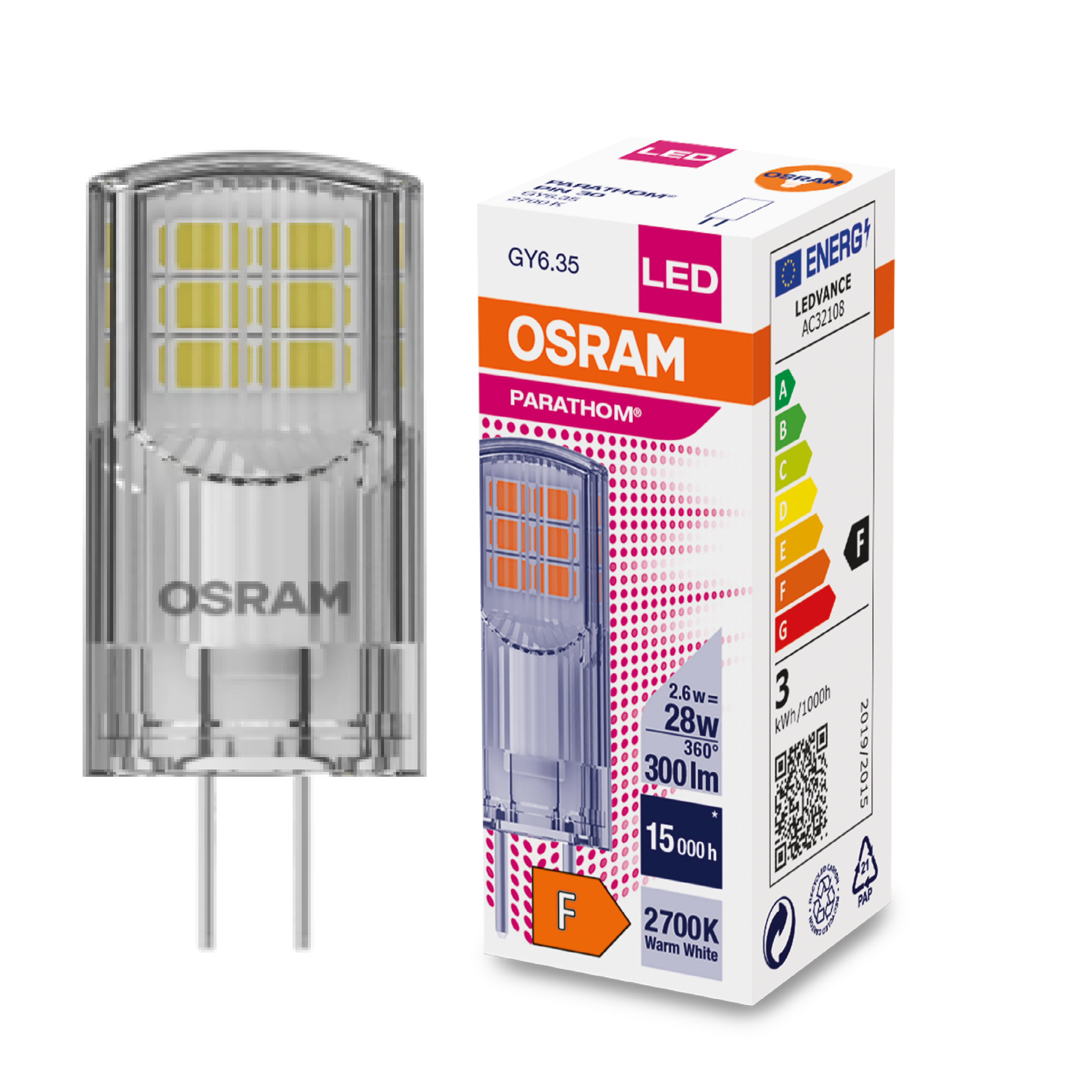 Osram Parathom LED PIN G4 12V 2.6W 300 LUMENS 827 Warm White NON-DIMMABLE Replaces 28W